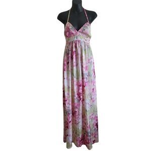 HM Pink and Green Floral Print Maxi Dress Sz 6